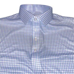 NWOT Collars & Co Men's Sz L Dress Collar Polo Shirt Performance Thin Blue Check